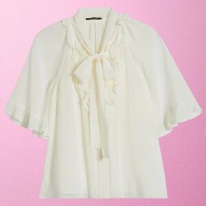 🎀KOBI HALPERIN🎀Monaco Silk Chiffon Blouse🎀Ivory🎀Ruffled Front🎀NWT🎀SZ  L🎀Gorgeous